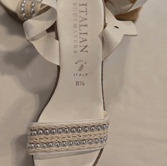 Italian Shoemakers Silver & White Sequin Leather Slingback Slide Wedge 8.5 - Picture 5 of 5